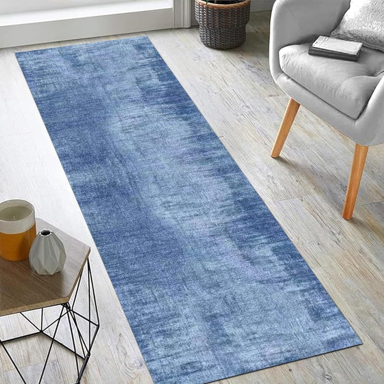 Tapis de couloir bleu moderne long de 6m avec paillasson étroit antidérapant