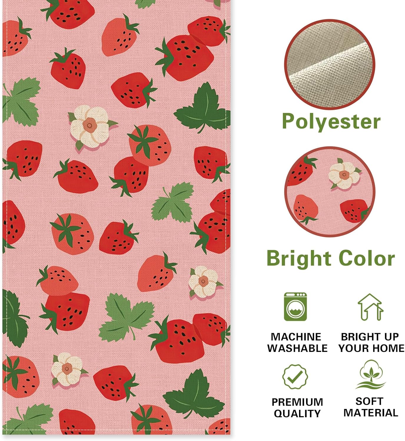 Strawberry Pink Dining Table Runner, Spring Summer Fruit Flowers image 2