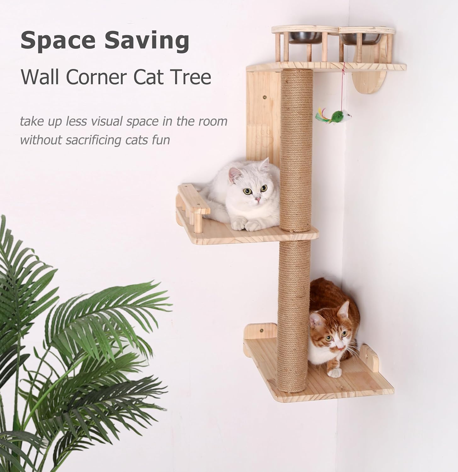 review Corner Cat Shelf Wall Mounted with Feeder,3 Levels Cat Wall Tree for Indoor Cats Vertical Climbing 36