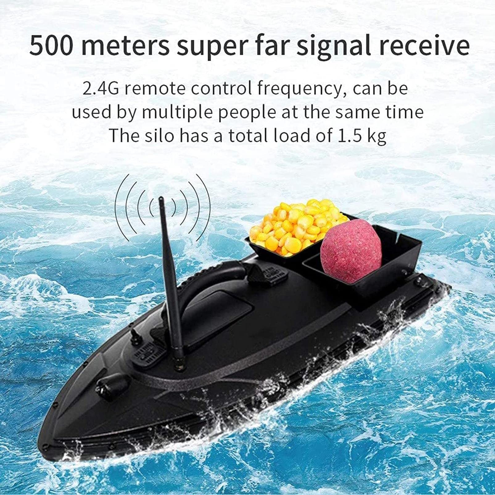 Barco de Cebo Barco de Cebo a Distancia Multifuncional 1,5 kg de Viento de Hierba 500 m con Luces de navegación LED Nocturna de Control Remoto Bote de Cebo