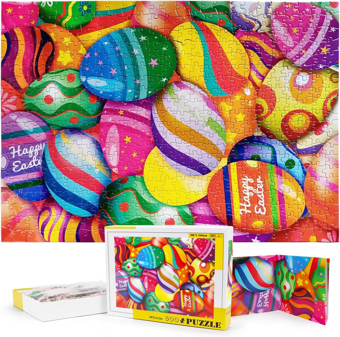 Easter Jigsaw Puzzles with 1:1 Reference Poster, Holiday Puzzles for Adults and Kids - 500 Pieces Puzzles, Egg Educational Games Gift for Elders Children Family and Friends