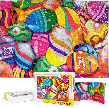 Easter Jigsaw Puzzles with 11 Reference Poster, Holiday Puzzles for Adults and Kids - 500 Pieces Puzzles, Egg Educational Games Gift for Elders Children Family and Friends