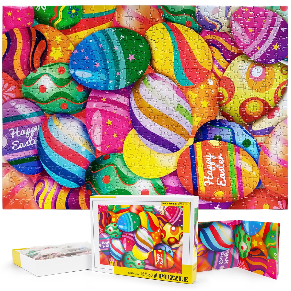 Easter Jigsaw Puzzles with 1:1 Reference Poster, Holiday Puzzles for Adults and Kids - 500 Pieces Puzzles, Egg Educational Games Gift for Elders Children Family and Friends