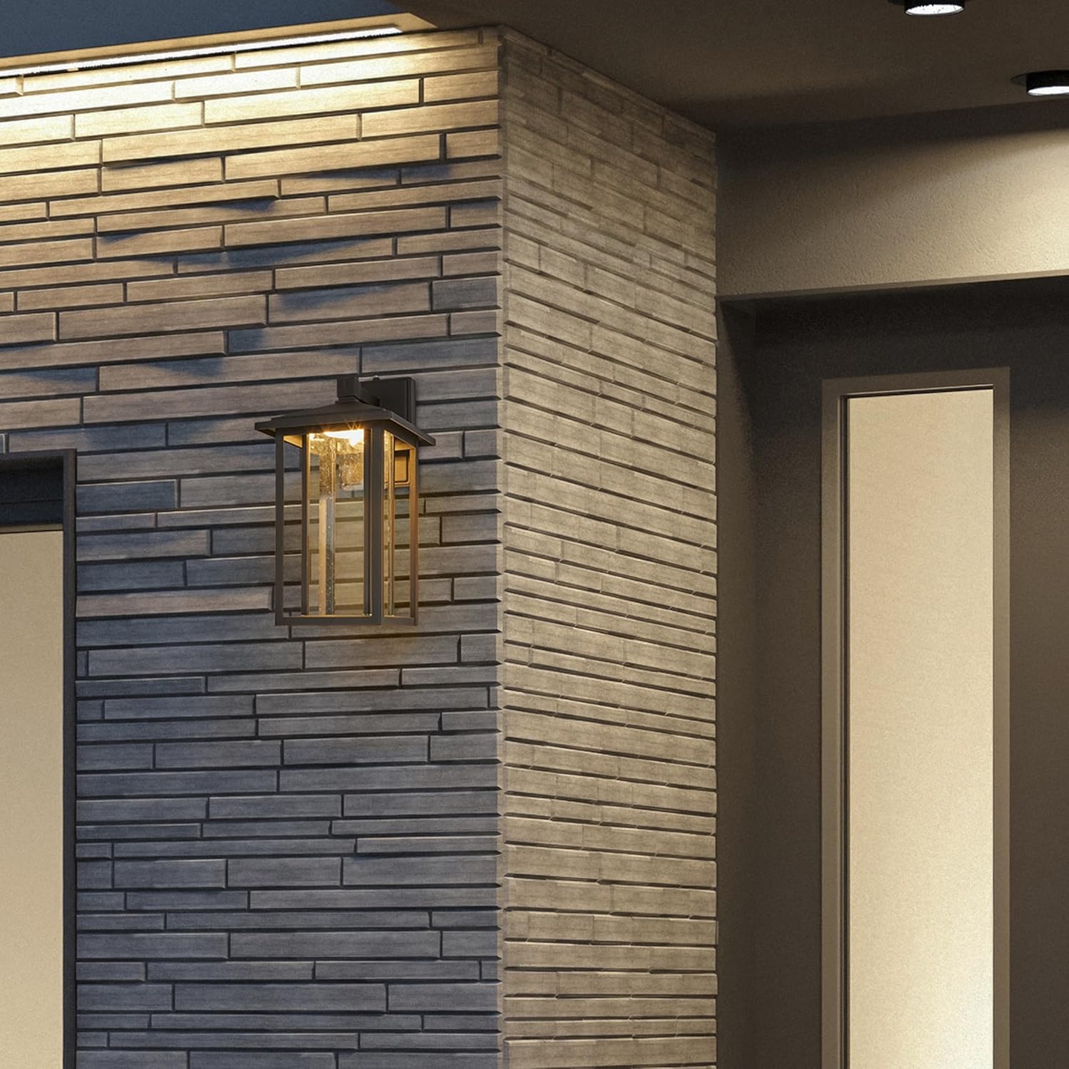 Maxxima LED Outdoor Wall Light - Seeded Glass, Features Automatic Dusk to Dawn Photocell Sensor, 1000 Lumens, 3000K Warm White, 15.5 Inch Height, Decorative Home Entryway and Porch Lantern
