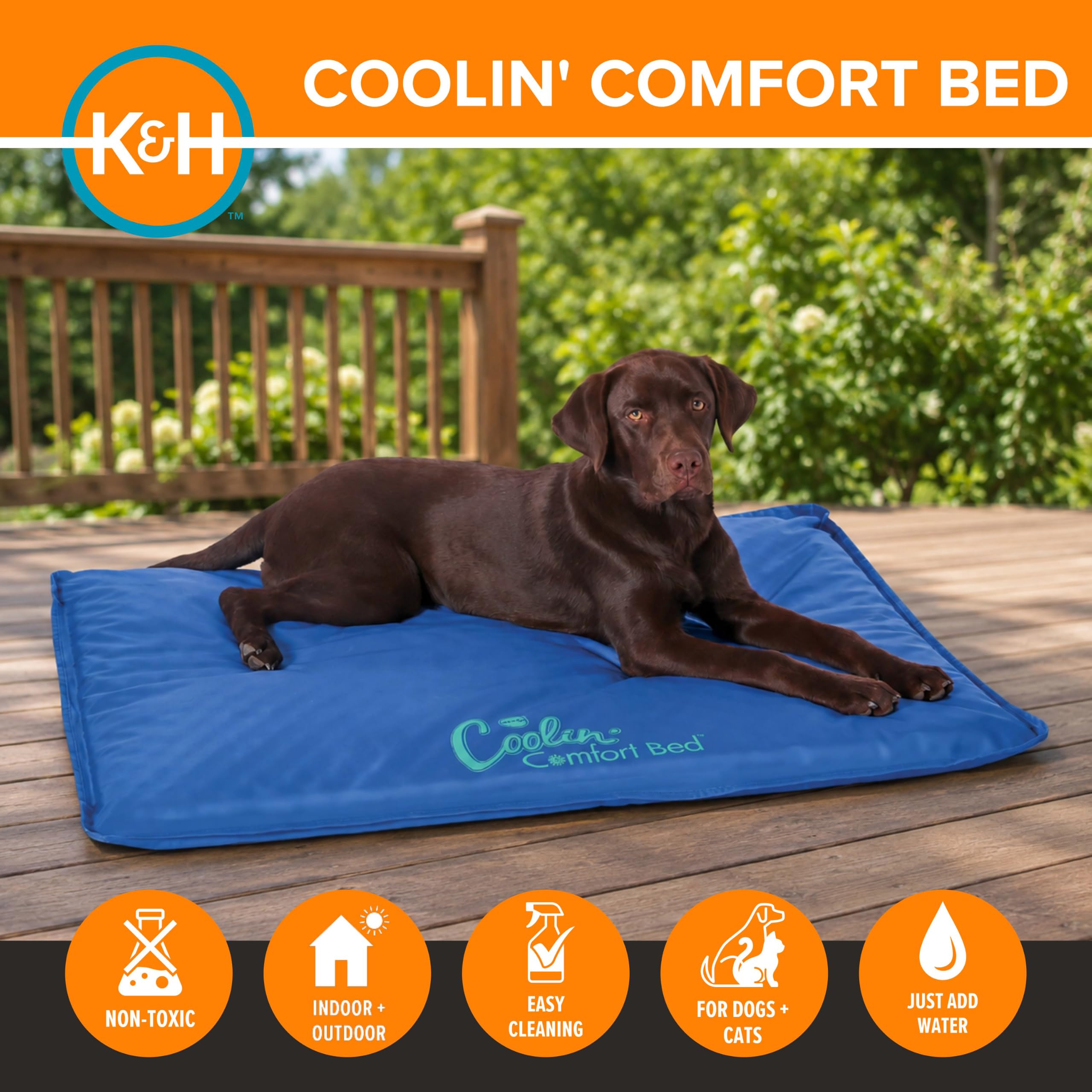 K&H Pet | Cuccia imbottita rinfrescante per cani e gatti Cushioned Cooling Bed | Blu | Large