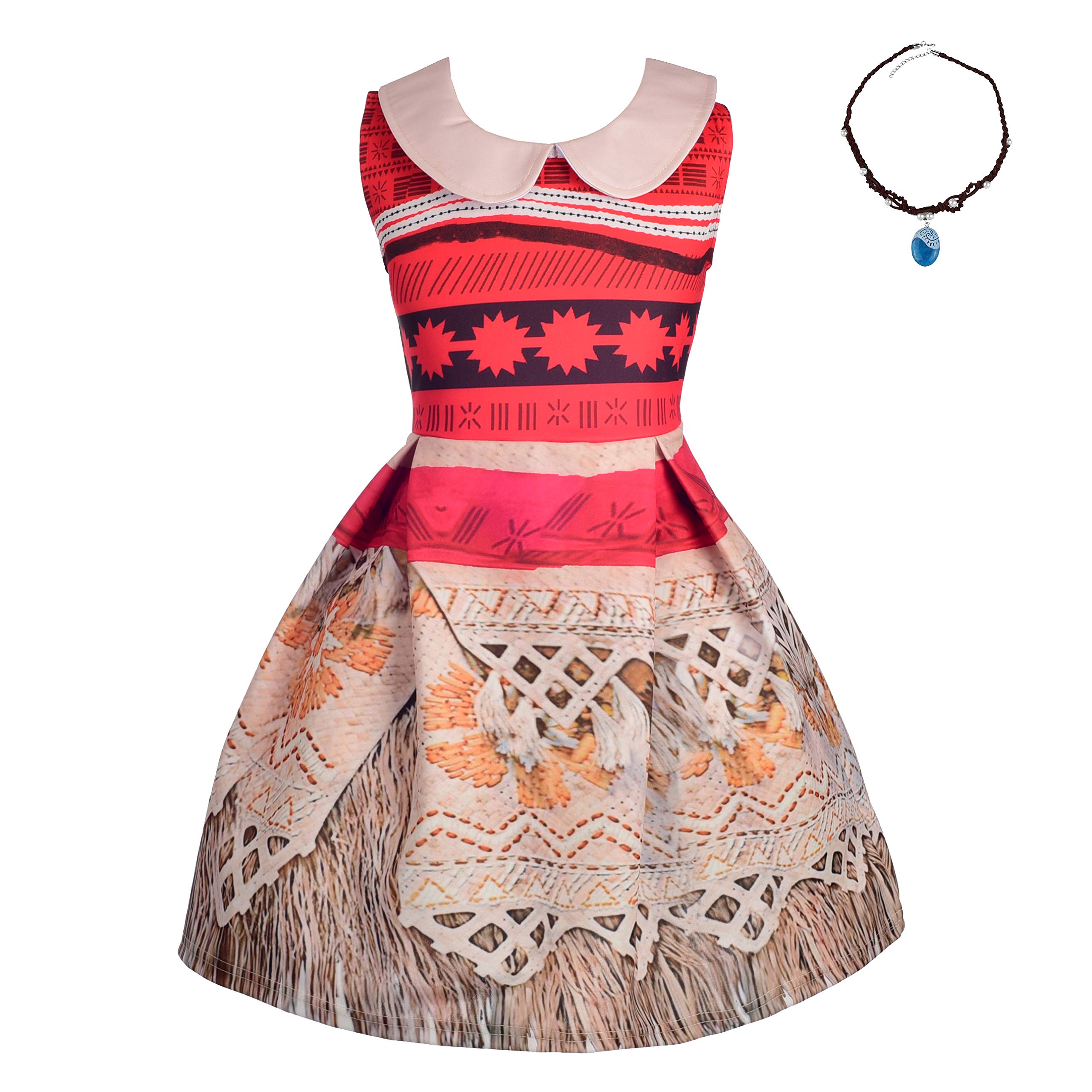 Lito Angels Niñas Disfraces de princesa Moana Vaiana Falda de vestir de fiesta de Halloween sin mangas con cuello Vestido línea A
