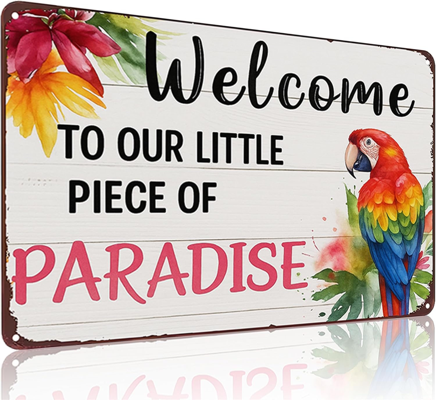 FunnySign Welcome to Our Little Piece of Paradise Vintage Tin Sign for Outdoor Porch Patio Garden Bar Decor 8x12 Inch(3991)