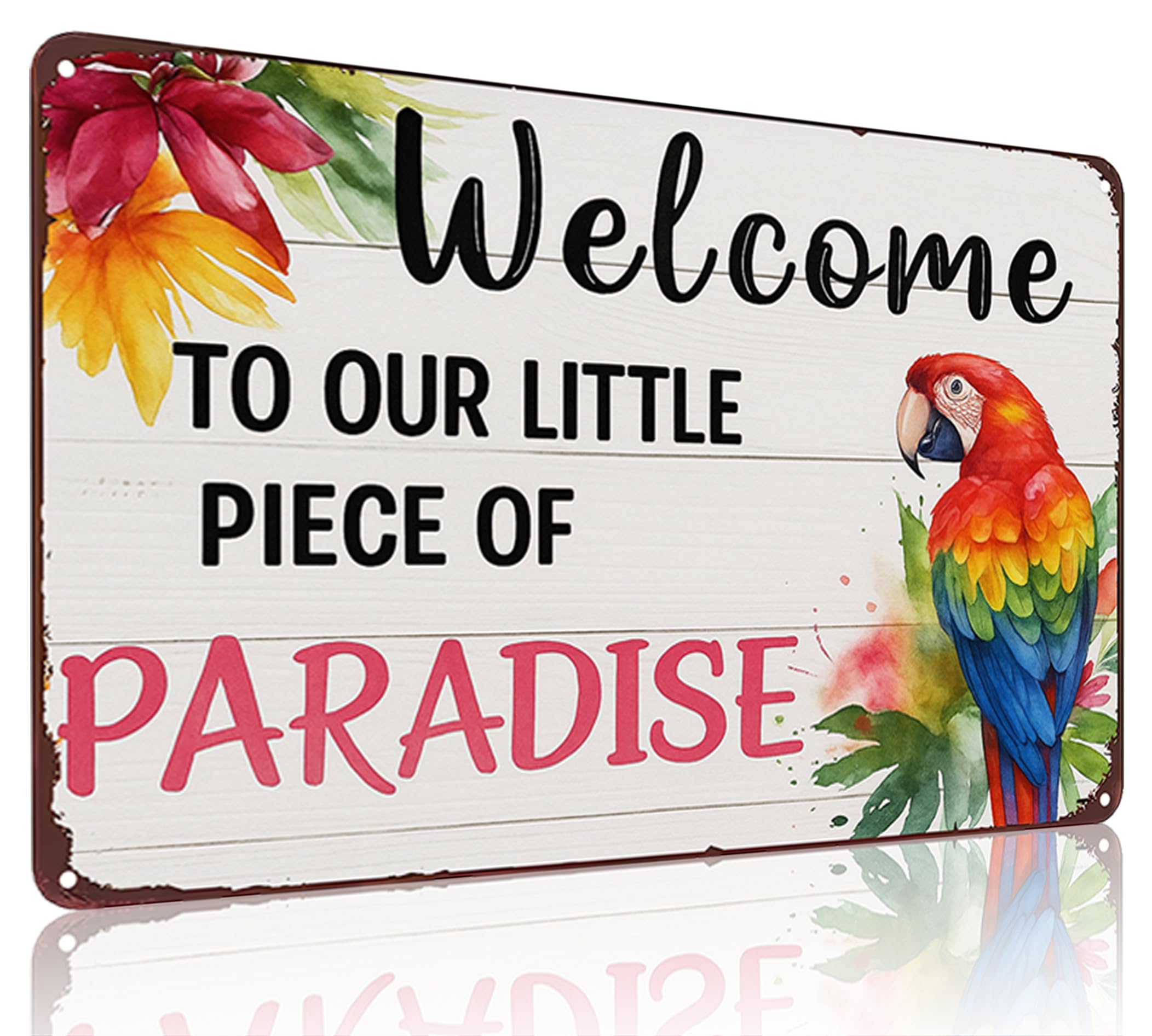 FunnySign Welcome to Our Little Piece of Paradise Vintage Tin Sign for Outdoor Porch Patio Garden Bar Decor 8x12 Inch(3990)