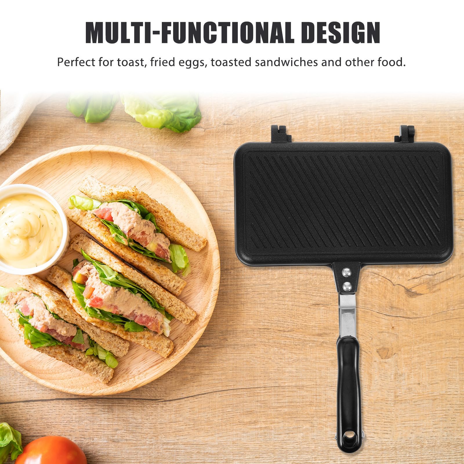 Sartén para Sándwich de Doble Cara Antiadherente Negra de Aluminio