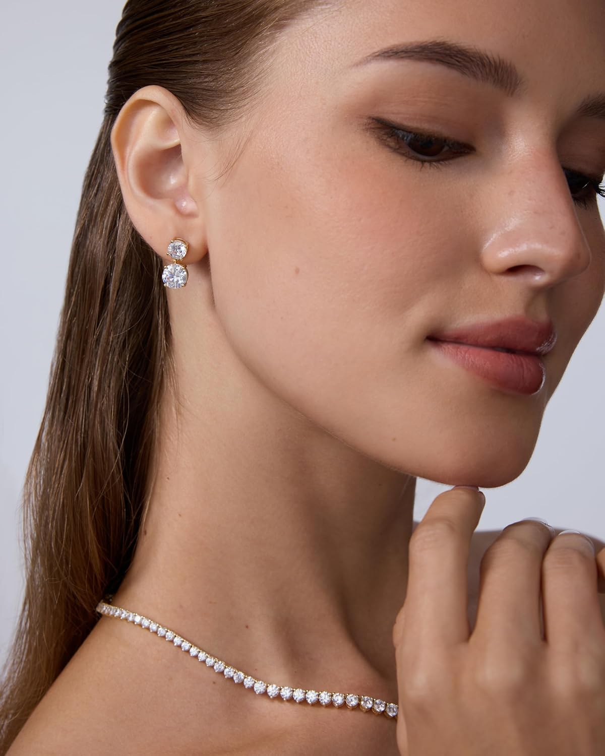 PAVOI 14K Gold Plated Cubic Zirconia Dangle Earrings for Women - Crystal Long Linear Bridal Drop Earrings - Cluster CZ Pearl Simulated Diamond Drop Dangle Wedding Jewelry for Brides & Bridesmaid - Image 4