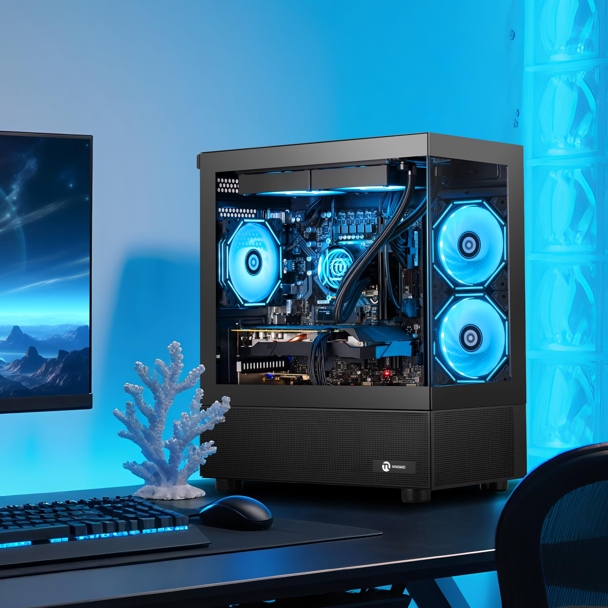 NINGMEI Supreme Master Gaming PC de escritorio, AMD Ryzen 7 5700X 8 núcleos 3.4GHz (hasta 4.6GHz), GeForce RTX 4060 8GB, 32GB DDR4 RAM 3200MHz, 1TB NVME SSD, 650W PSU, 11AC Wi-Fi, Windows 11 Home 64