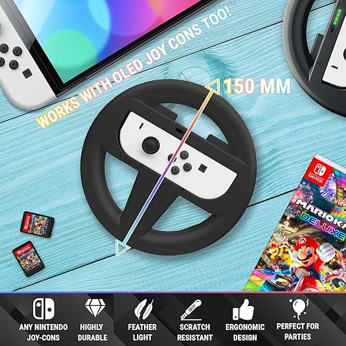 Miniatura 3 de Orzly Steering Wheels for Nintendo Switch & OLED Console JoyCons, Racing Wheels for Mario Kart 8 Deluxe Mariokart Switch Steering Wheel Joycon