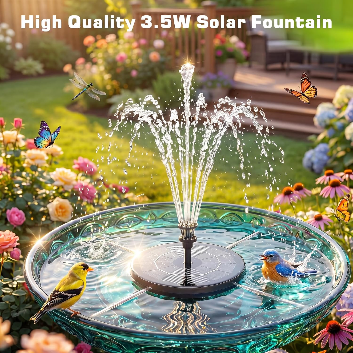 AISITIN 3.5W Solar Fountain Pump Built-in 1500mAh Battery, Bird Bath Fountain with 6 Nozzles, Solar Floating Water Pump for Bird Bath, Fish Tank, Pond, Pool, Garden and Outdoor