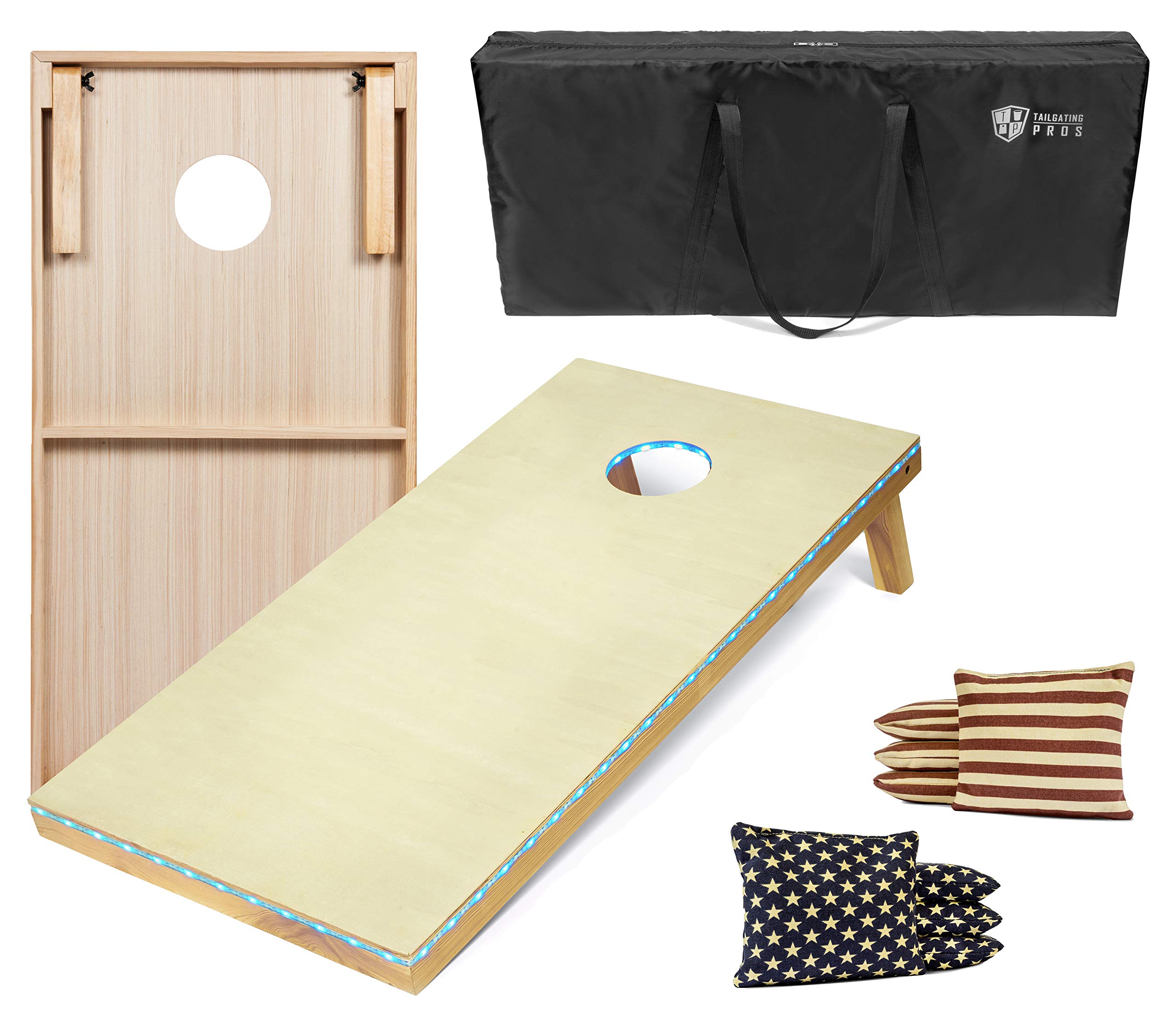 Tailgating Pros Light Up Cornhole Boards - 4'x2' Cornhole Game w/Built-in LED Lights, Carrying Case, & Set of 8 Corn Hole Bean Bags!