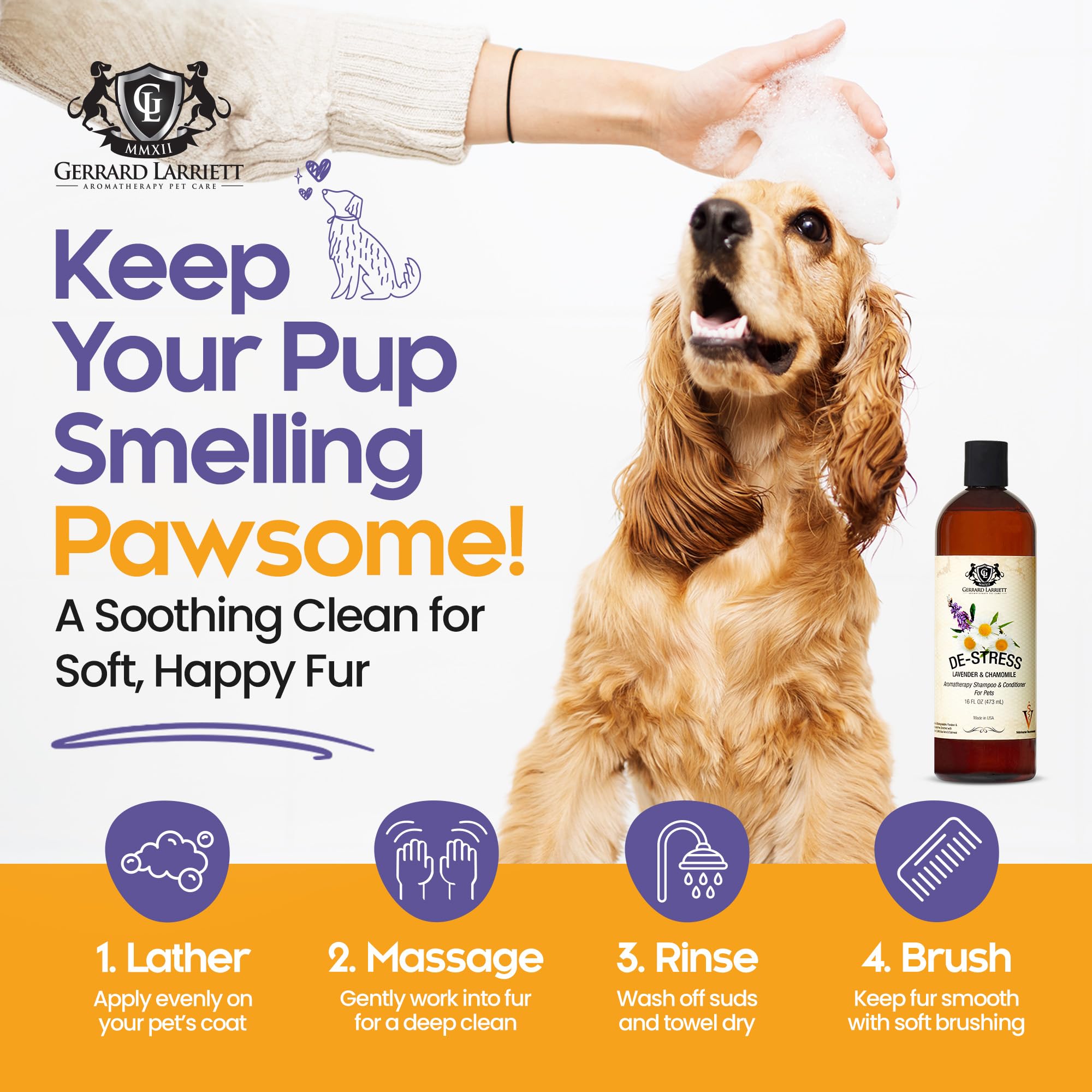 Gerrard Larriett De-estrés Lavanda y Manzanilla Aromaterapia Shampoo y Acondicionador para los Animales domésticos, medicado, blanqueando, Avena Champú Dog & Pet Odor Eliminator