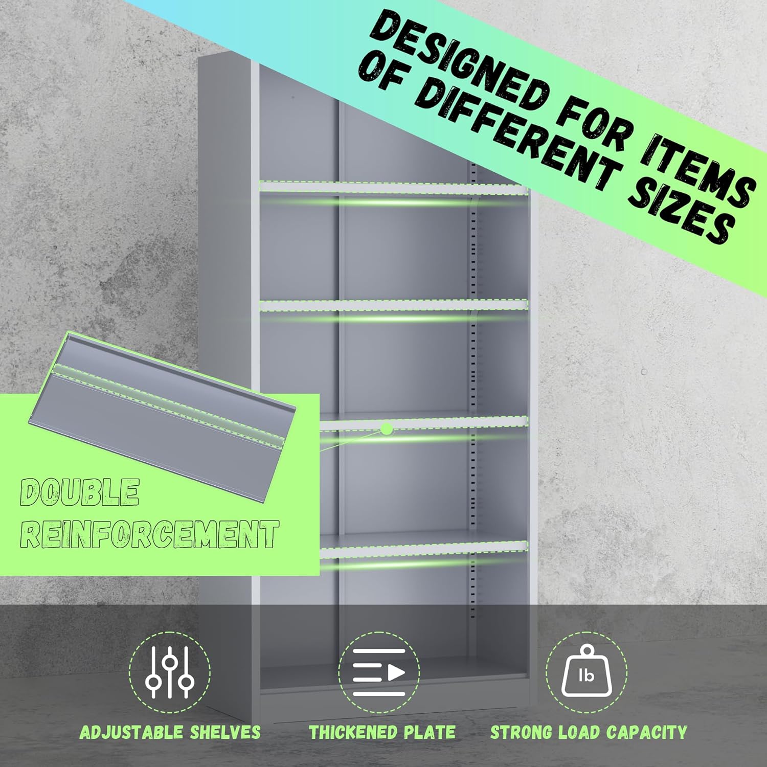 INTERGREAT Metal Lockable Storage Cabinet, 72” Storage Cabinet with 2 Doors and 4 Adjustable Shelves for Office, Home, Garage, Pantry (Assembly Required, Cement Gray)