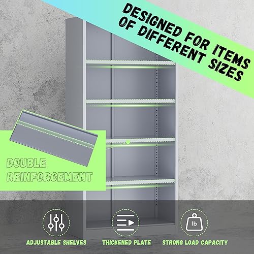 Miniatura 6 de INTERGREAT Armarios de almacenamiento de garaje con puertas y estantes, gabinete de acero con bloqueo de herramientas de 72 pulgadas, gabinete de