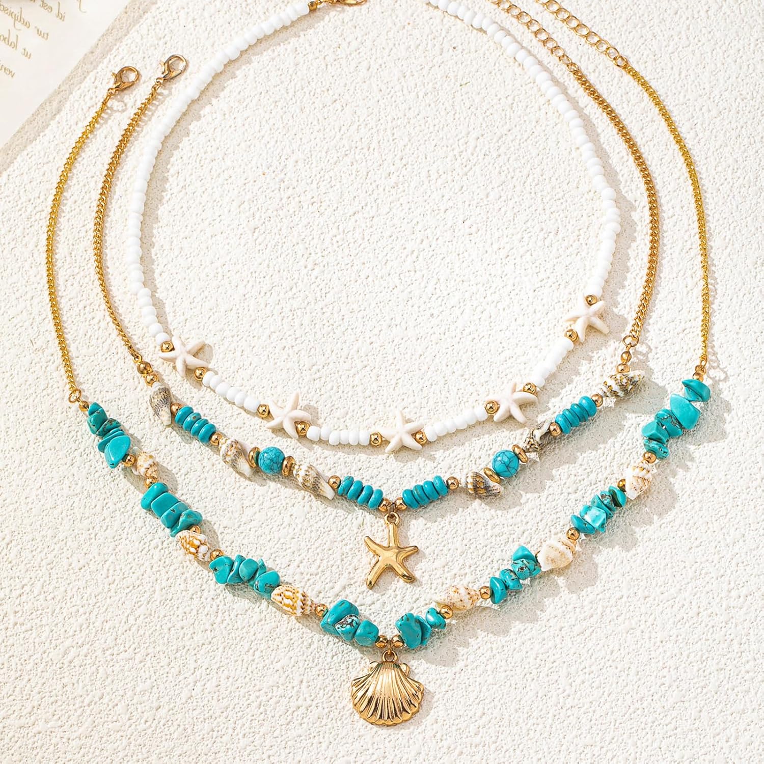 Shell Starfish Necklace for Women Seashell Beaded Pearl Turquoise Boho Western Layered Beach Chunky Charm Chain Pendant Statement Trendy Birthday Vacation Summer Jewelry Gifts - Image 7