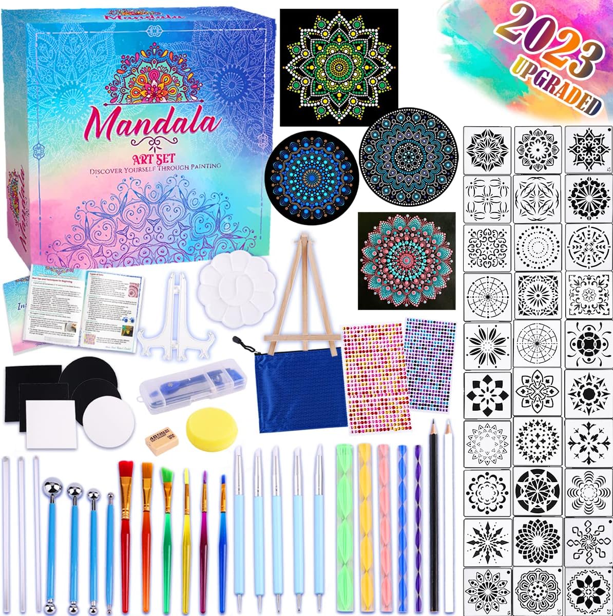 Catcrafter Mandala Dotting Tools Art Supplies - Rock Dot Stencils for Painting Tool Set Craft Kits with Tray Brush Zipper Waterproof Bag Pen for Nail Stone Mandala Arts Drawing Home Decor Activity