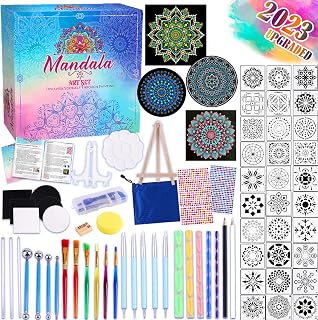 71 PCS Mandala Dotting Tools Art Supplies - Rock Dot Stencils for Painting Tool Set Craft Kits with Tray Brush Zipper Waterproof Bag Pen for Nail Mandala Arts Drawing Home Decor Activity
