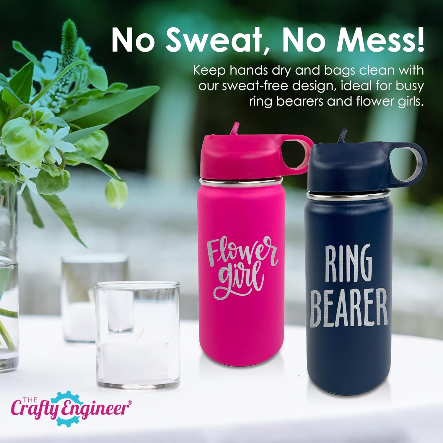 The Crafty Engineer Flower Girl or Ring Bearer Water Bottle - 12 oz Insulated Water Bottle for Kids - The Perfect Ring Bearer or Ring Security Proposal Gift - Hot Pink (Flower Girl)