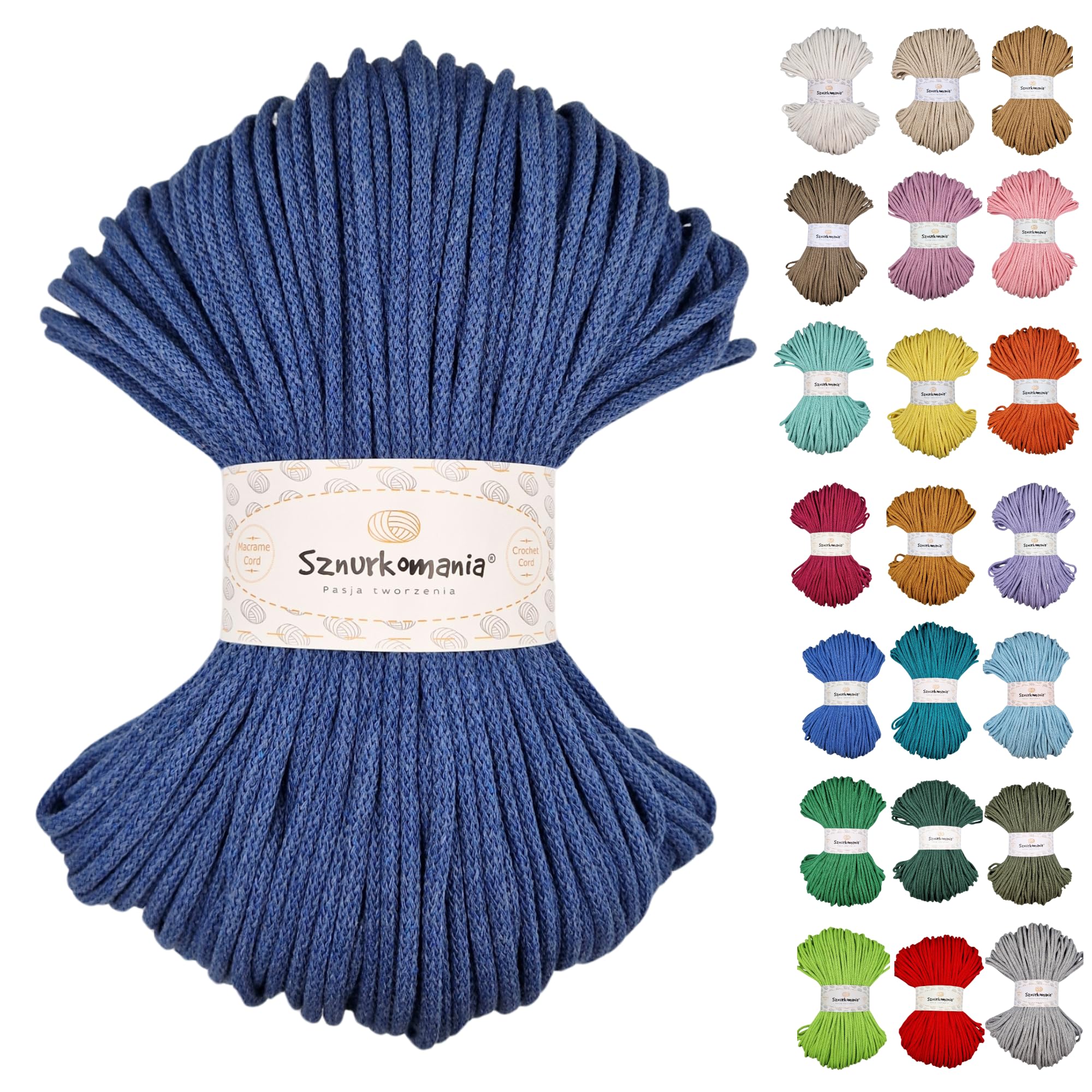 Sznurkomania (Jeans) Premium Cotton Cord - 5mm, 100m, 46 Colors, Crochet & Macrame Cord/Rope