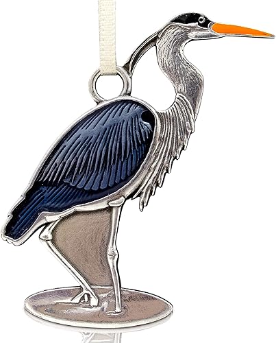 Danforth Gran adorno de garza azul  Adornos hechos a mano de pájaro de peltre para árbol de Navidad  2  pulgadas, fabricado en Estados Unidos