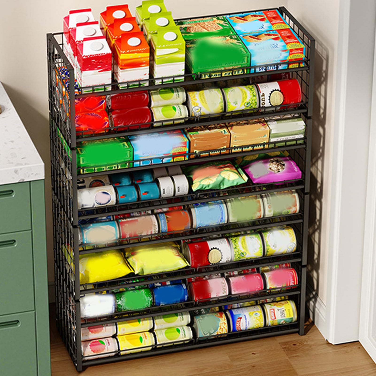 Organizador de Latas Apilable de 2 Niveles, Estante de Almacenamiento de Latas Ajustable de Acero Al Carbono con Capacidad para 64, con Diseño de Doble Capa, para Al
