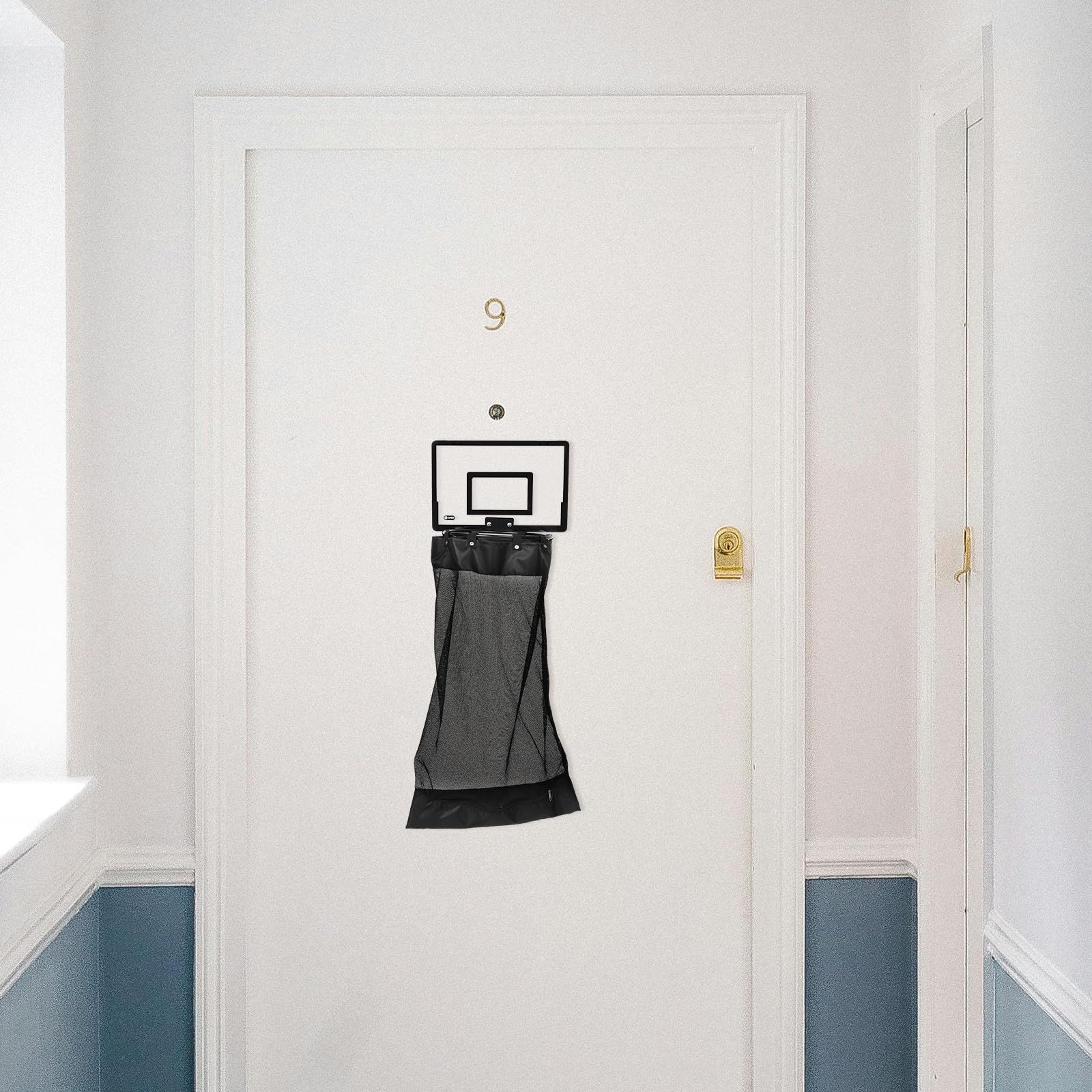 BESTOYARD Türhängender Wäschekorb Basketball aus Netzgewebe mit Reißverschluss Platzsparend Schwarz für Bad und Schlafzimmer