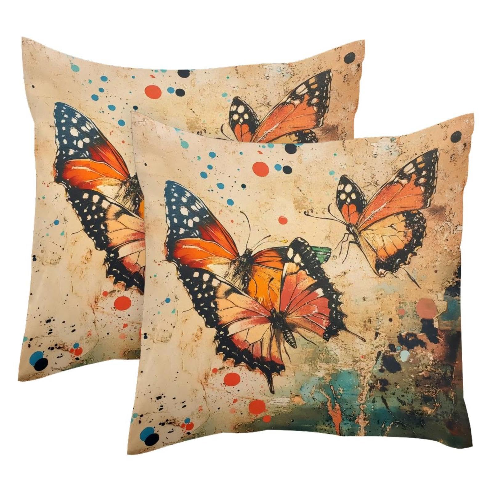 Housse de coussin velours 50x50 cm lot de 2 taie decorative motif papillon grunge