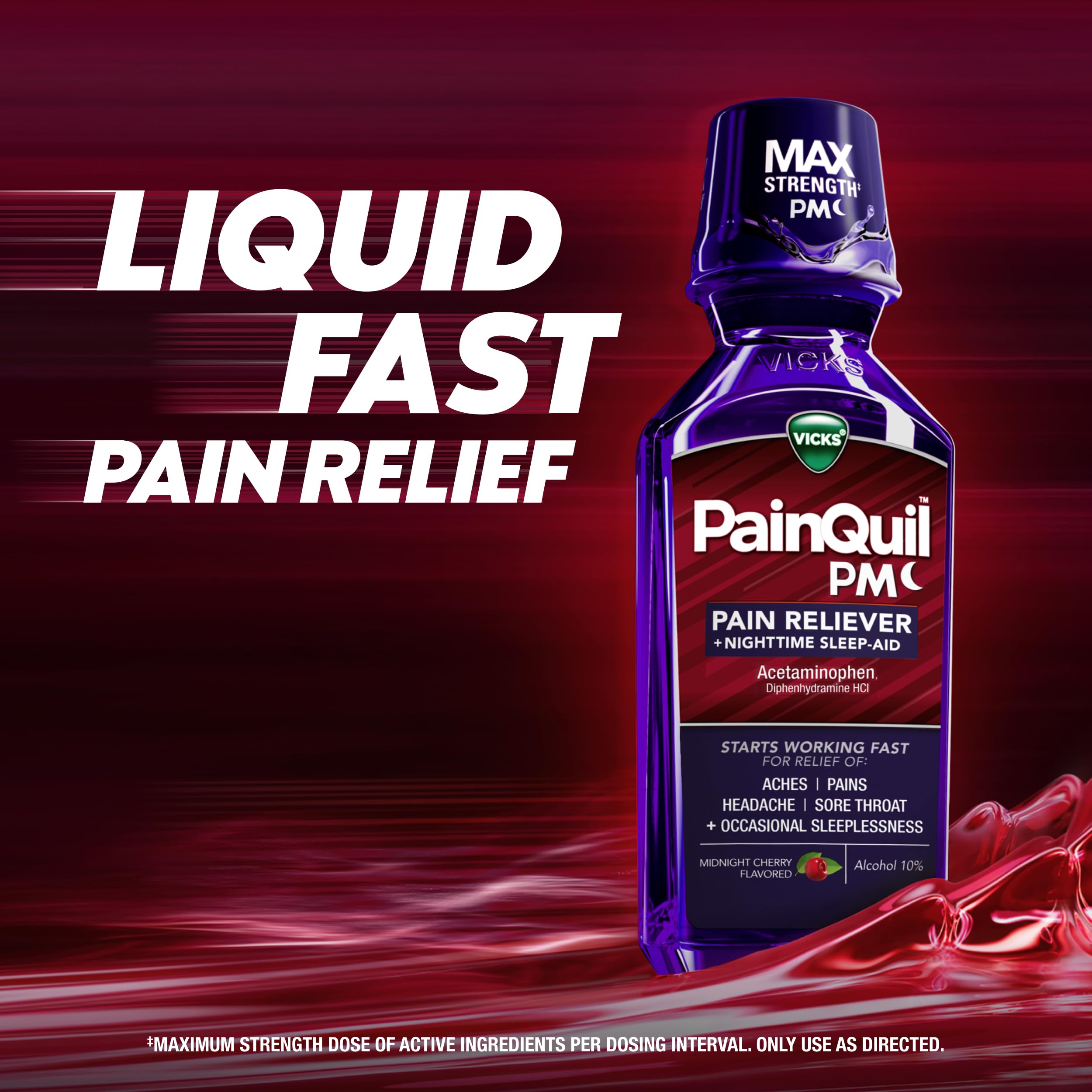 Vicks PainQuil Pain Relief Acetaminophen 1000mg Max Strength Adult Pain Reliever Liquid 12oz, Backache Headache Relief, 1 Nighttime Pain Reliever + Sleep Aid — Amazon image 2