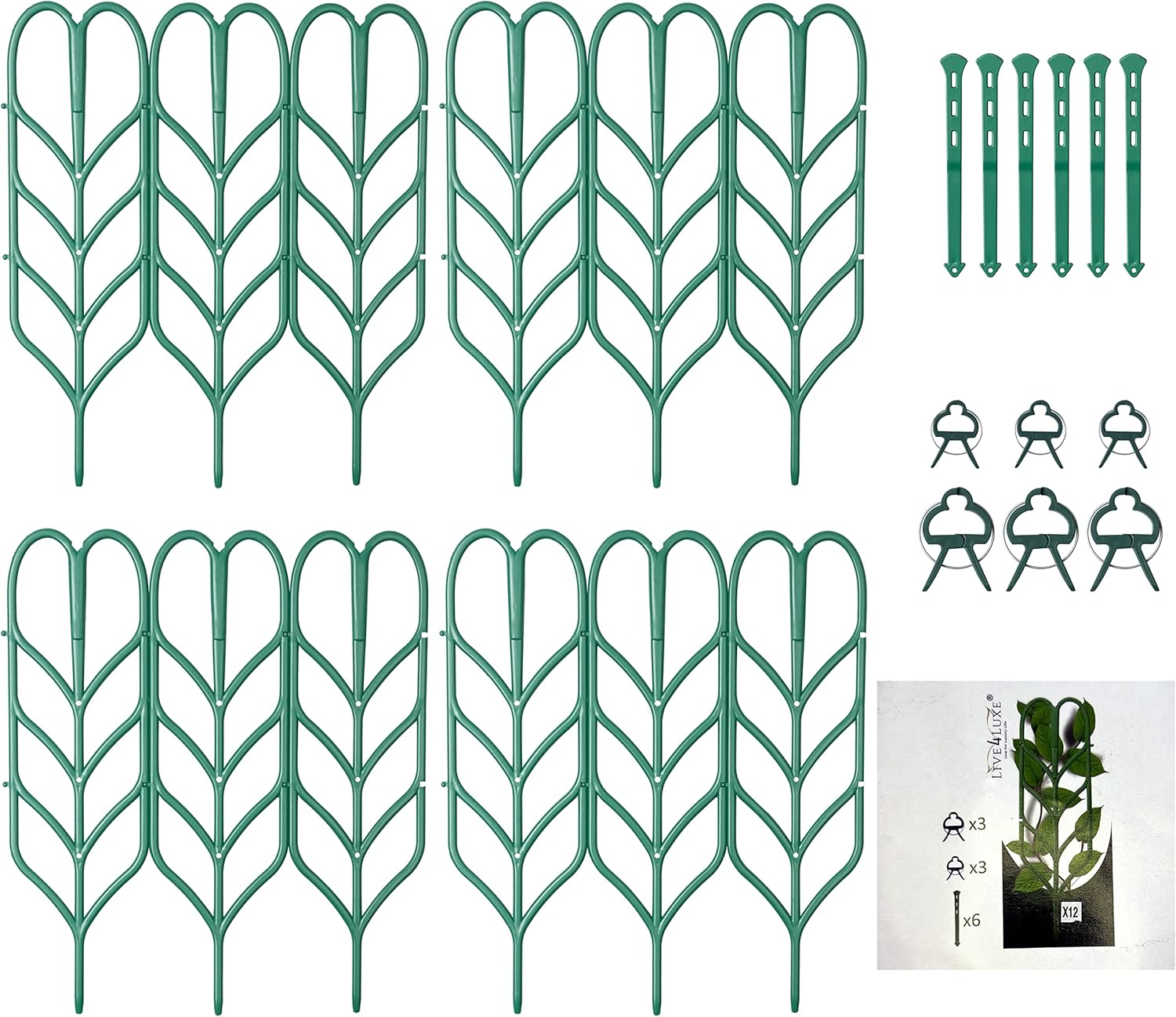 Trellis for Climbing Plants Indoor – (12 Bundle) Plant Trellis with 6 Plant Support Clips and 6 Plant Stakes for Indoor Plants, Indoor Trellis for Potted Plants, Plant Support Structures : Patio, Lawn & Garden