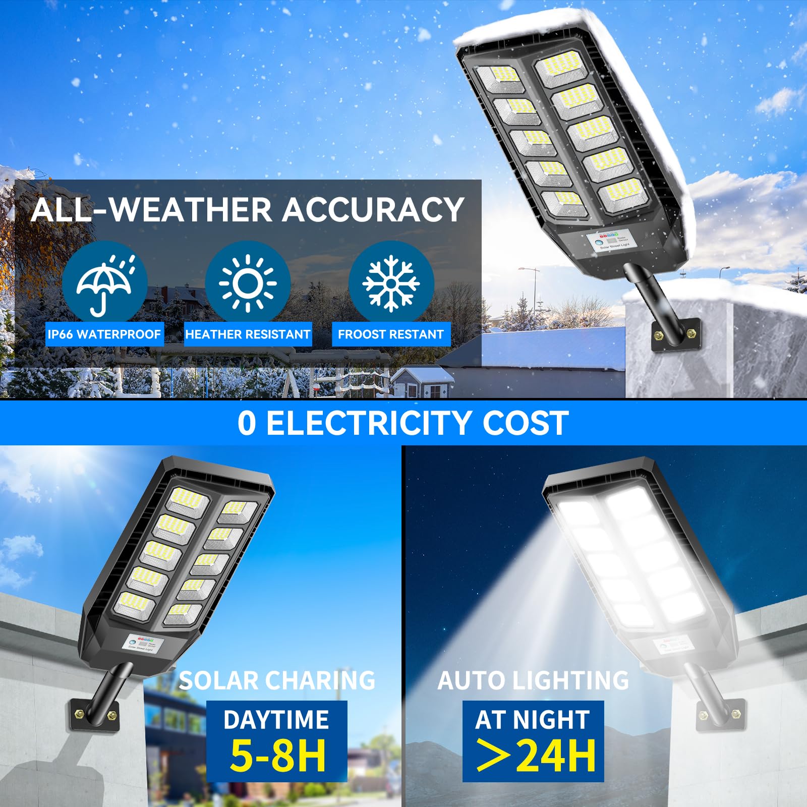 Adewalk 2000W Lampione Solare Led Esterno con Telecomando, IP66 Impermeabile Lampada Stradale Solare con Sensore di Movimento, 6500K Super Bright Lampioni da Giardino Esterno Solari per Garage Strada
