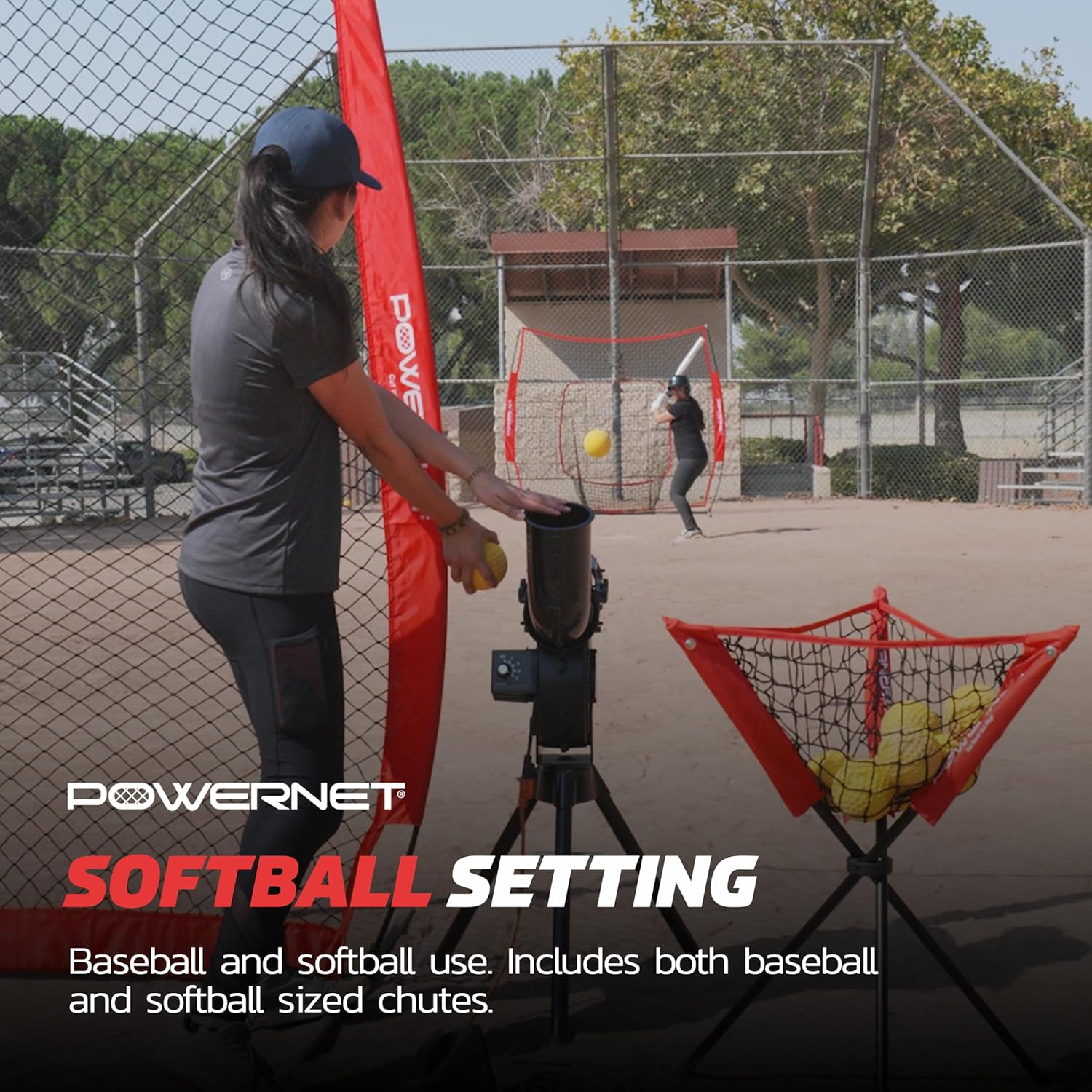 PowerNet Launch F-lite Softball & Baseball Pitching Machine, Dimpled Practice Balls, Bucket of Baseballs, Coaching Bucket Bundle for Pitching Machine, Baseball Training Equipment