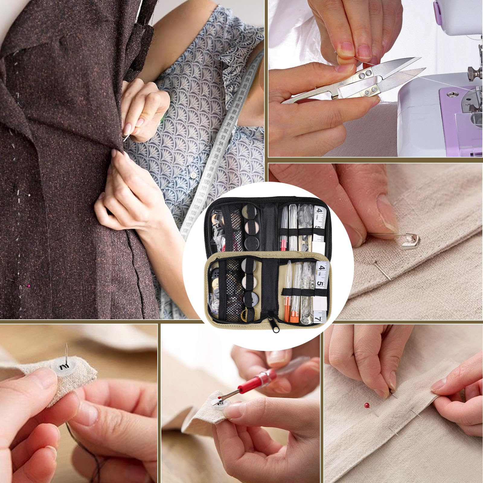 Mini-Nähset mit Knöpfen, kompaktes Knopf-Nähset für Reisen, Zuhause, Notfallreparaturen und Kleidung (schwarz + gelb), 2 Stück