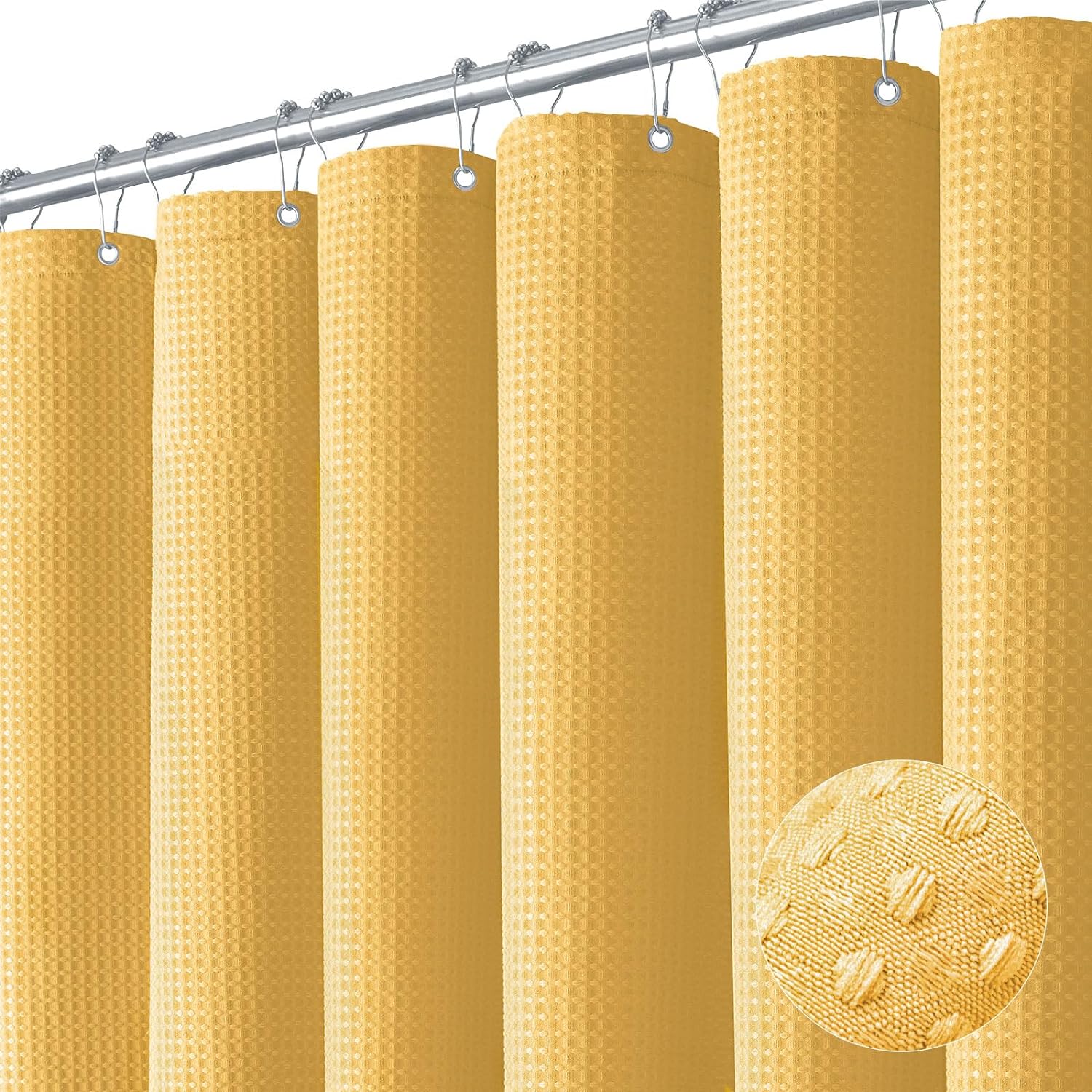 Dynamene Gold Fabric Shower Curtain Waffle Weave Textured