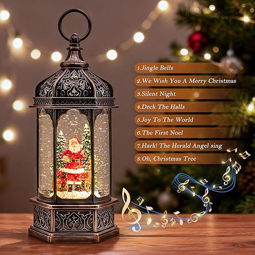 Miniatura 2 de Globo de nieve grande, linterna de decoración de Navidad de Papá Noel, globos de renos musicales, temporizador de 6 horas, batería y alimentación