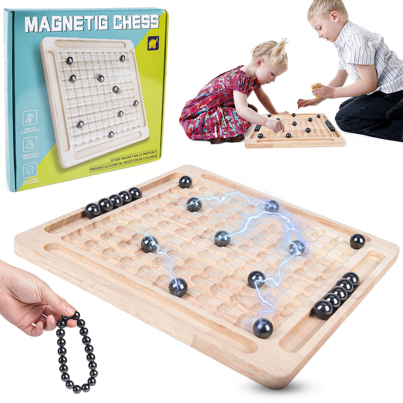 Magnetic Chess Game, Magnet Chess Board Game, Infinity Game Table Magnetic Balls, Travel Chess Stones Set Party Supplies for Family Gathering(A)