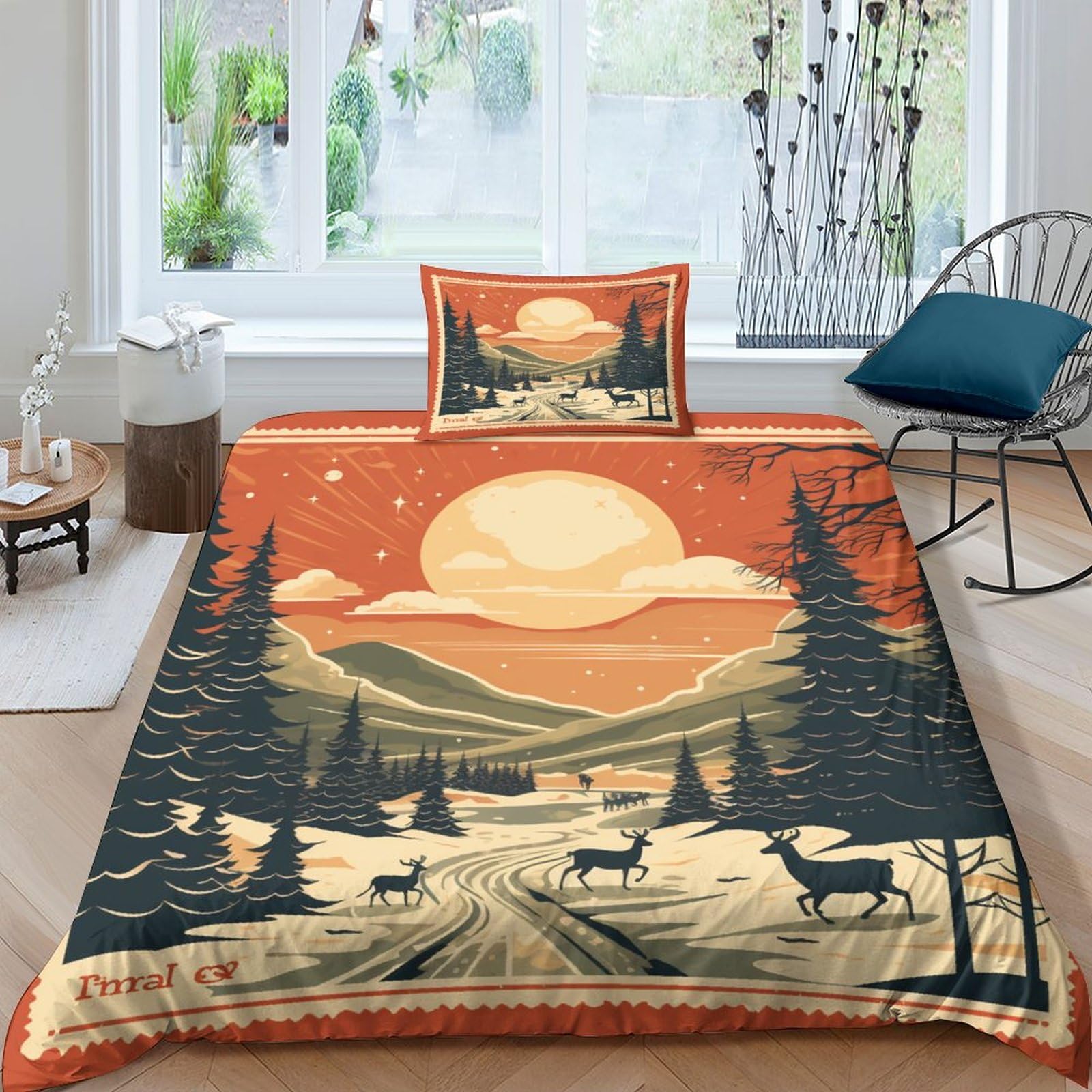 Housse de couette Noël 135x200 avec fermeture éclair microfibre taies lit simple 3 pièces