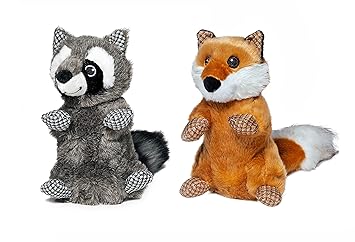 Best Pet Supplies Dog Chew Toys for Small and Medium Dogs Tough Interactive Squeaky Plush Stuffed Animal Toys - Raccoon & Fox Bundle PT511-512 Large