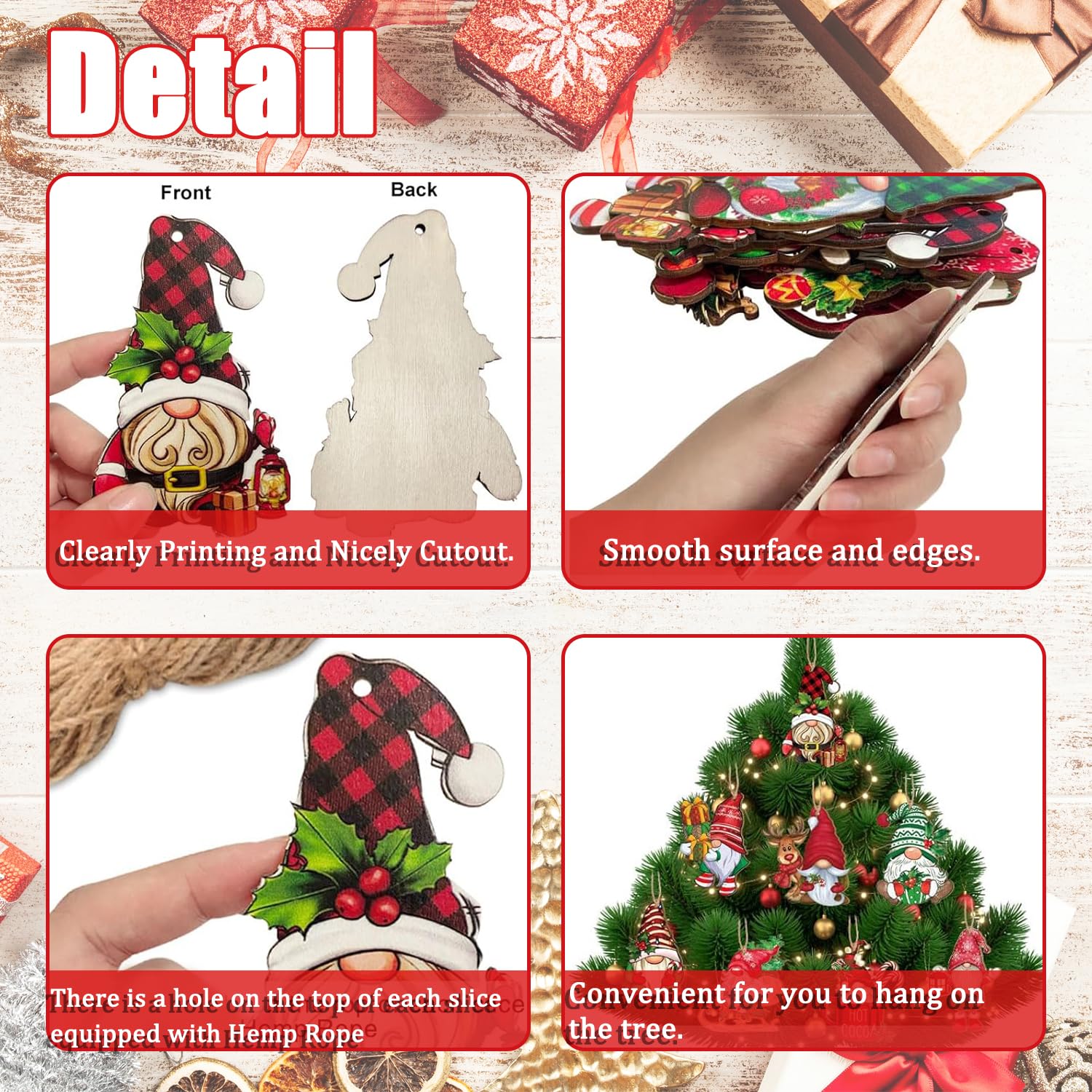 Set 24 Decorazioni Natalizie Gnomi In Legno - Ciondoli Per Albero Di Natale, Calendario Dell'Avvento - Foto 11