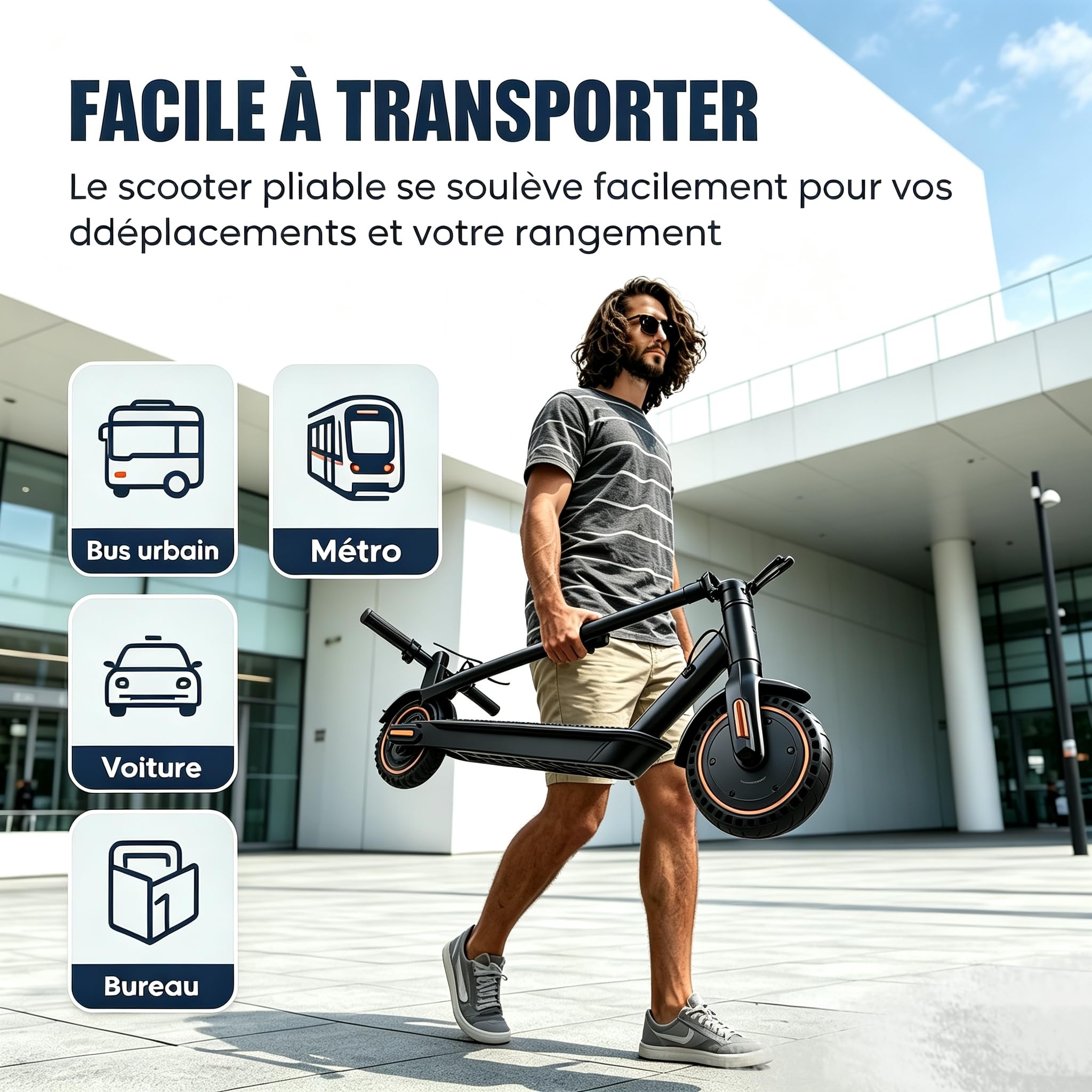 Trottinette électrique pour Adultes, Puissance maximale de 500 W, Vitesse maximale de 25 km/h, autonomie de 25-30 km, Pneus Solides 8.5'', Double Frein & APP, Charge Max 120 KG