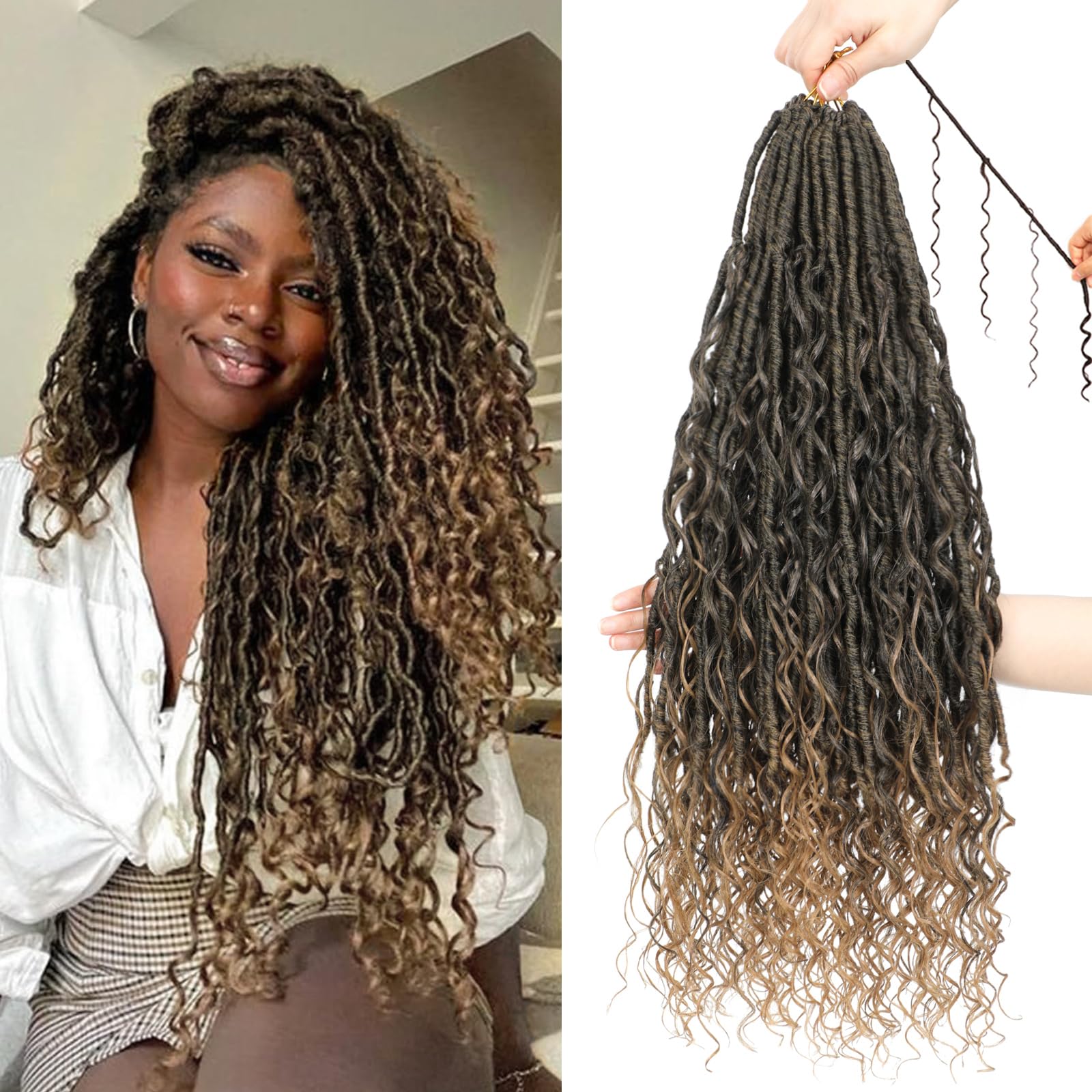 XIIMENALU Boho Faux Locs Crochet Hair 8 Packs Goddess Soft Locs with Curly Ends Pre-Looped Bohemian River Locs Crochet Hair Extensions for Black Women (T27#
