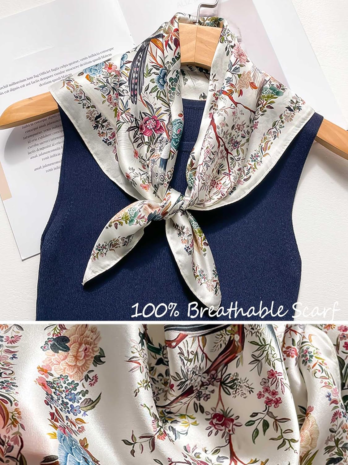 100% Mulberry Silk Scarf for Women Hair Lightweight Square Neckerchief Wrap For Head Scarves 21" - Image 3