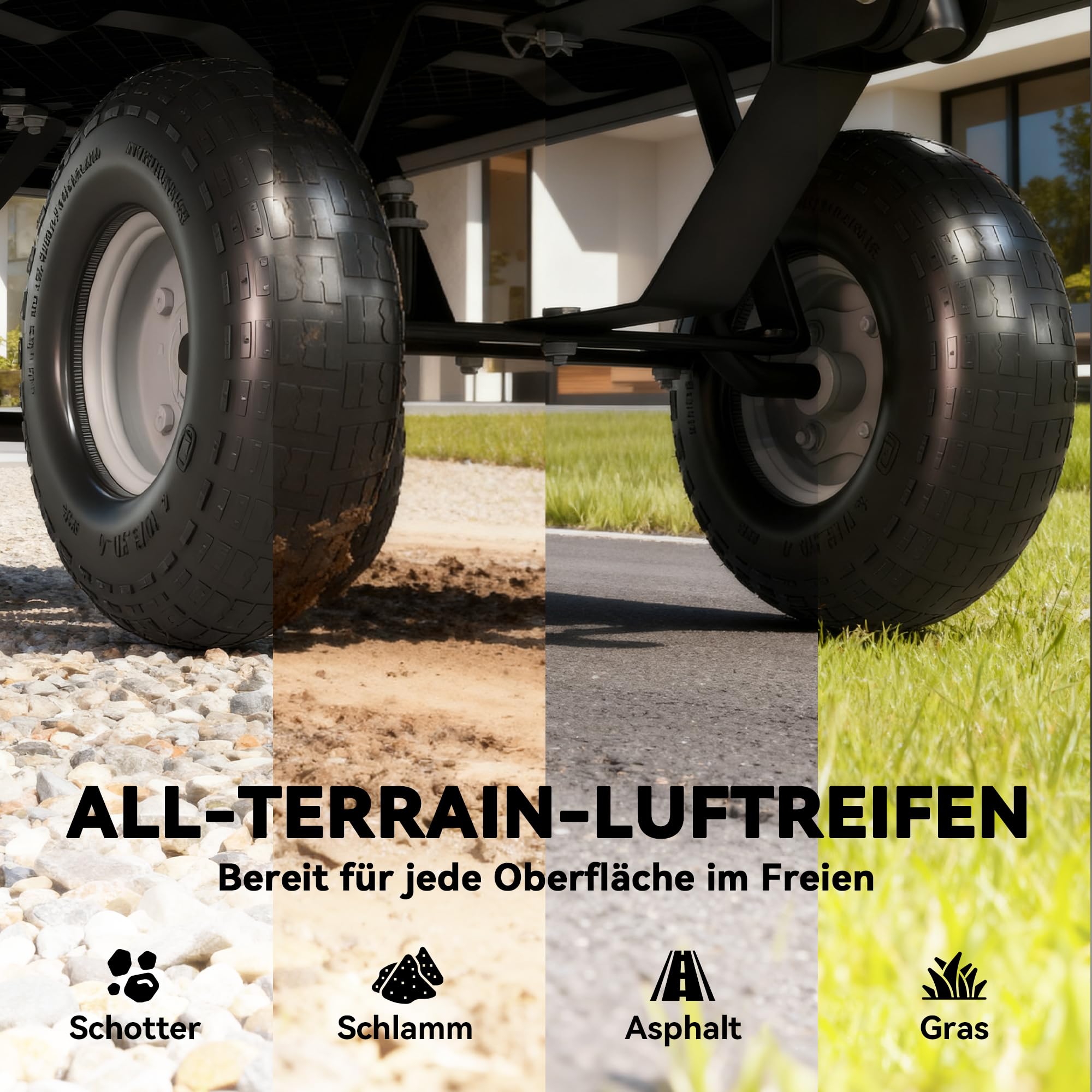 Outsunny Gartenwagen 300 kg Luftreifen Herausnehmbare Plane Schwarz | Transportwagen, Griff, Rädern, Lenkachse, Bollerwagen, Handwagen, Gartenkarre, 114 L, Gerätewagen, für Haus Garten