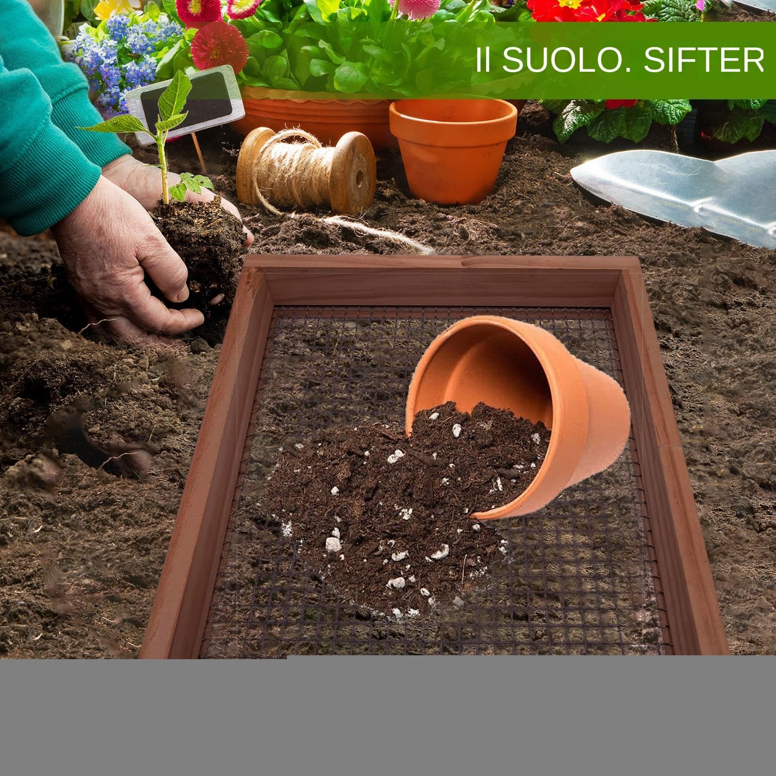 Grande setaccio del suolo - setaccio di terreno grande per rocce | Rack da setaccio da giardino manuale multifunzionale con grande capacità | 29x32.5x5cm Strumento riutilizzabile Efficiente alimentazi