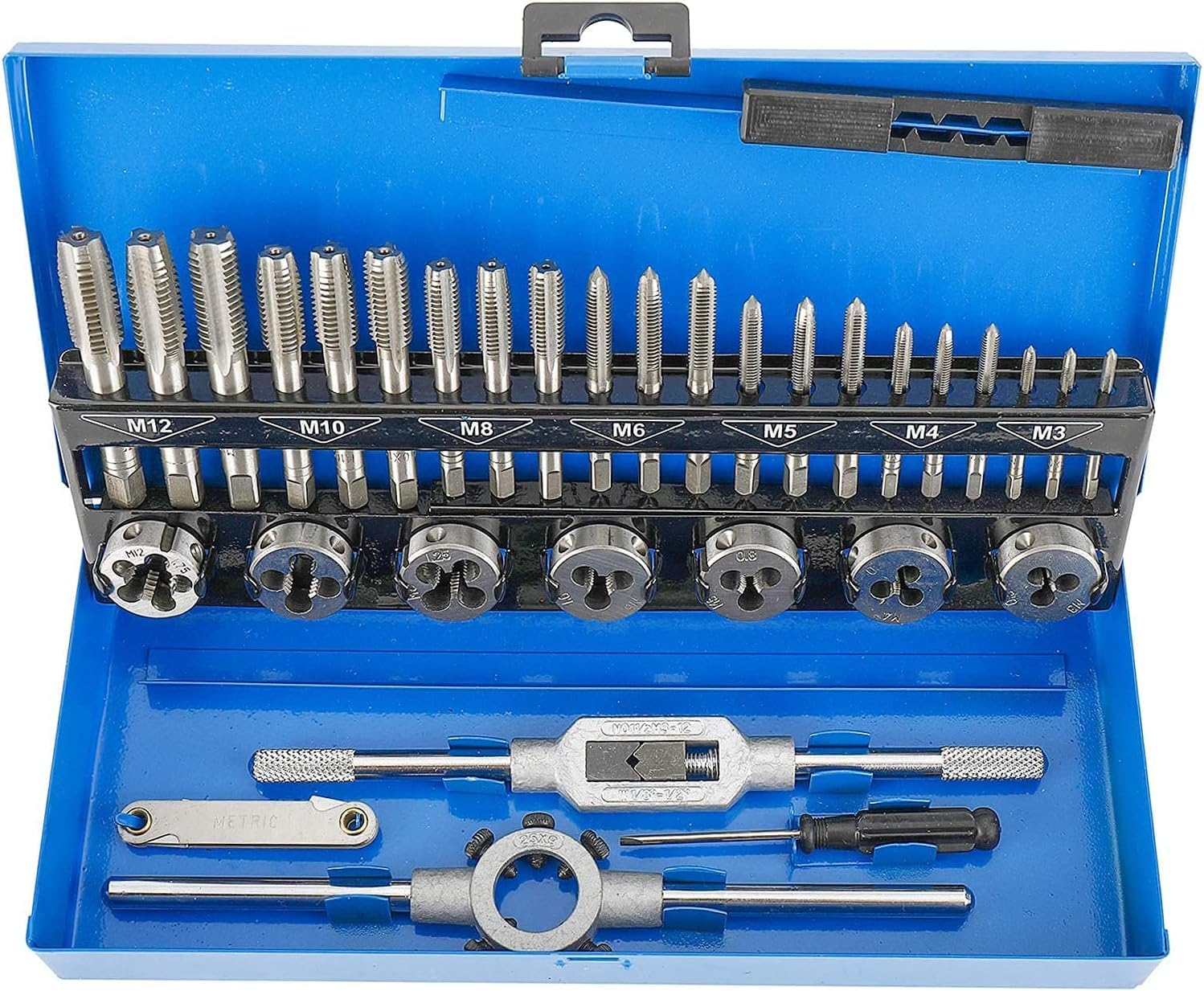 Hetkrishi 32pcs Tap and Die Set, Metric Hardened Steel Tool Set, Essential Threading & Rethreading Tool with Storage Case Perfect for Auto and Machinery Repair