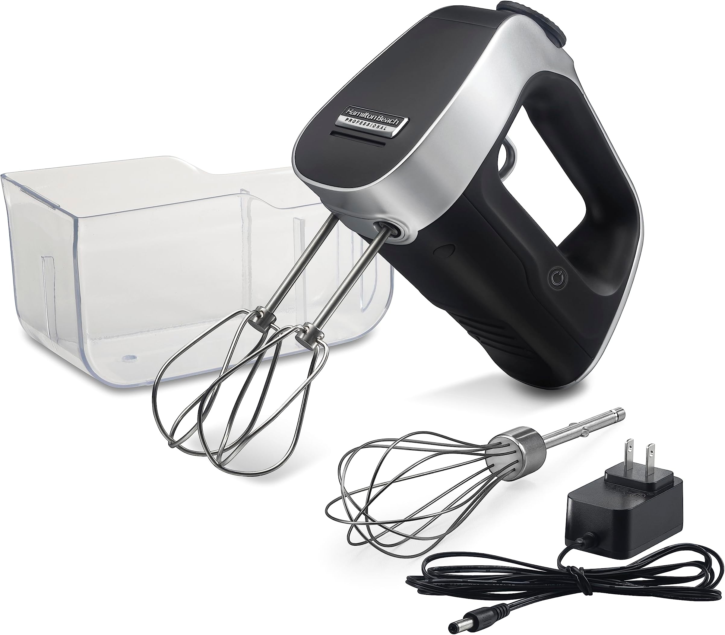 Hamilton Beach ProfessionalCordless Electric Hand Mixer with Infinite Speed Control, Powerful DC Motor for Effortless Mixing, Fast Recharge, LCD Display, Whisk, Storage Case, Black (62673)