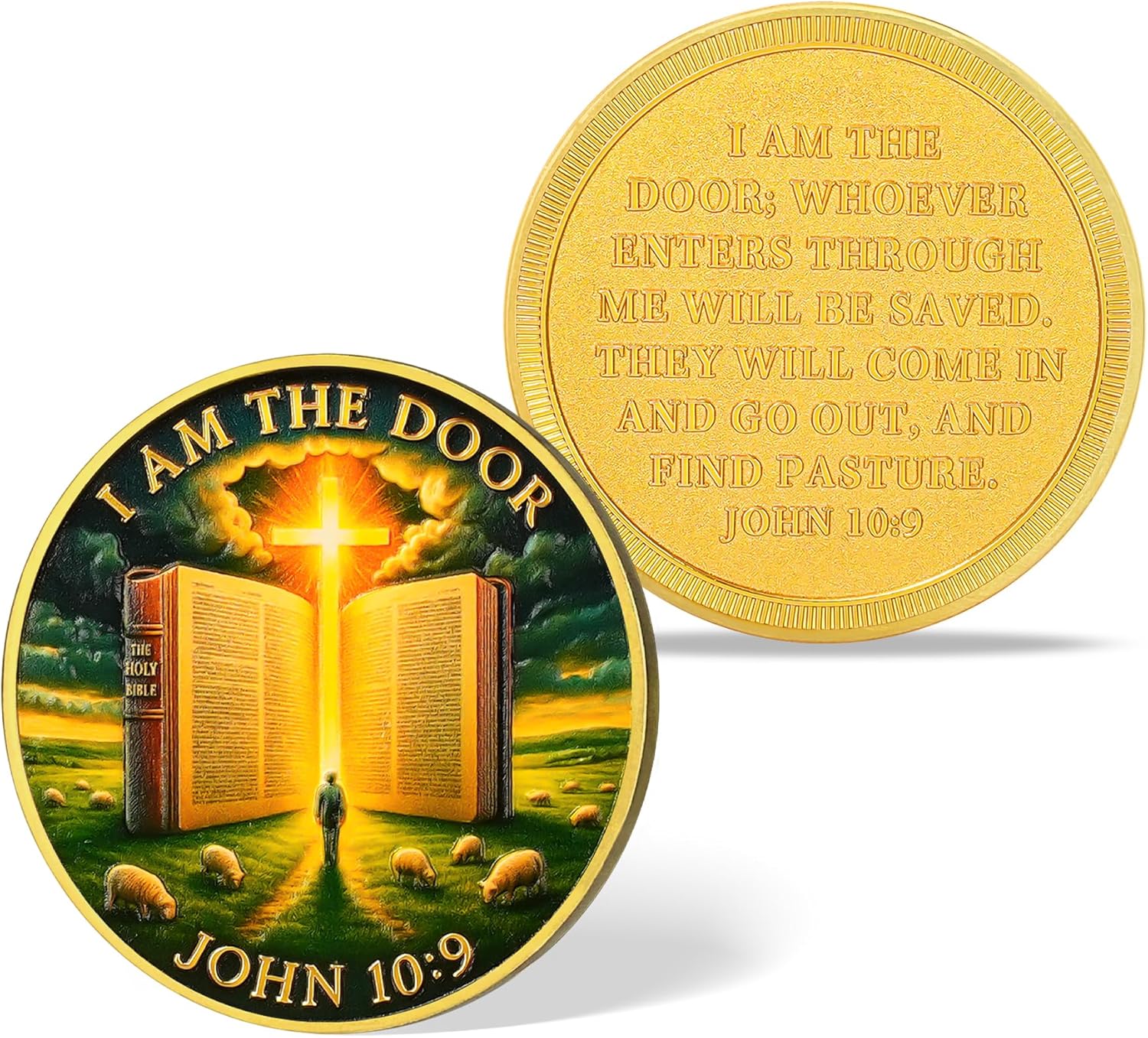 Religious Challenge Coin – I Am The Door John 10:9 Bible Verse | Christian Faith Medallion & Spiritual Token | Devotional Keepsake & Inspirational Gift for Men and Women
