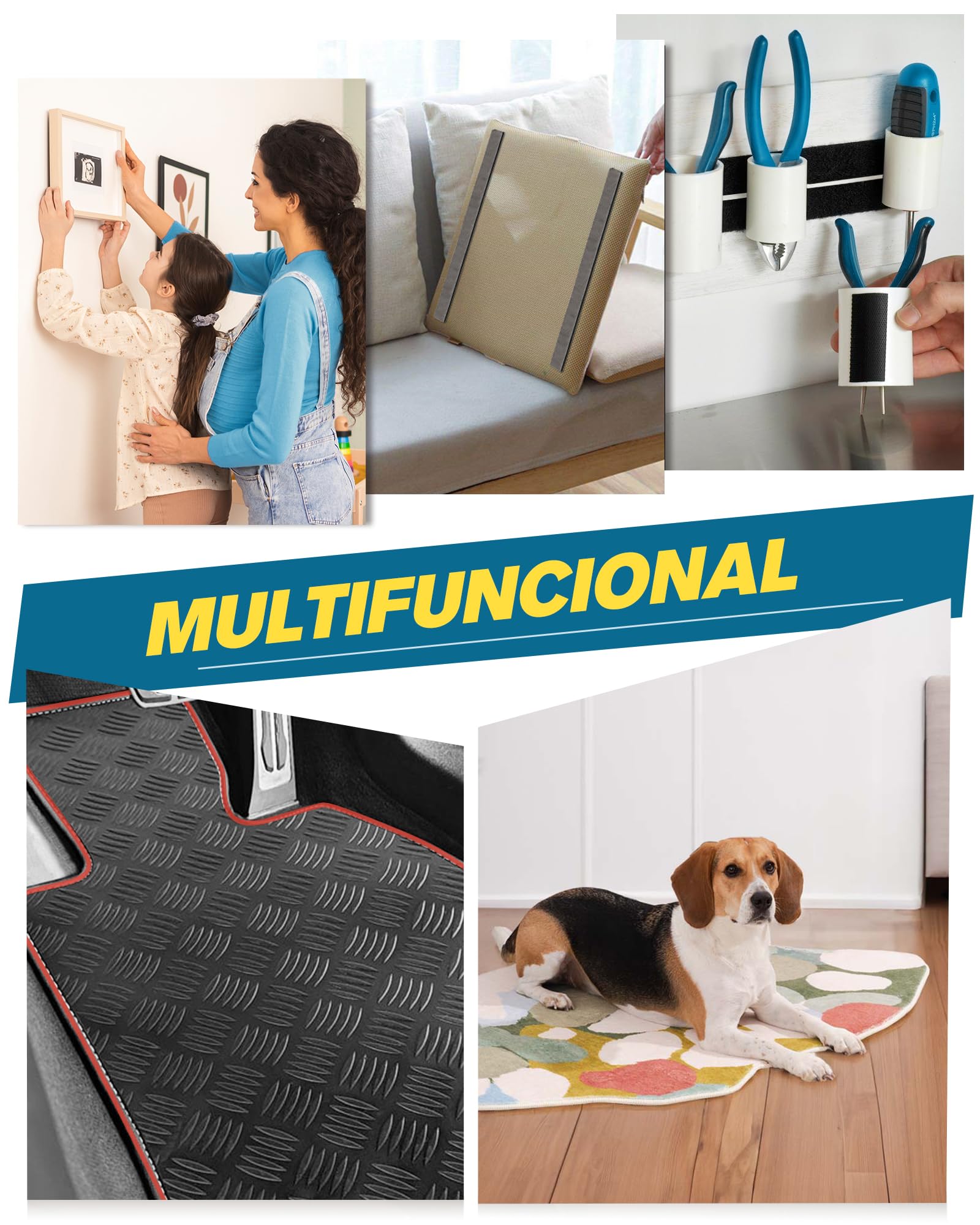 EMITEVER Autoadhesiva Doble Cara, Hook y Loop Tape Extrafuerte, Gancho y Cinta de Lazo Para Marcos De Fotos, Mosquiteras, Alfombrillas, Automóviles y Hecho a Mano (Negro, 8M X20mm)
